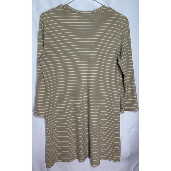 Reformation Crew Neck Shirt Beige White Stripe Long Length Quarter Sleeves Small - Picture 3 of 7